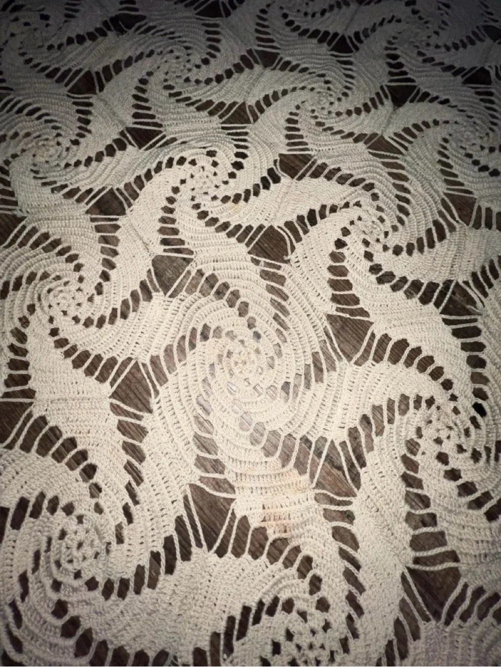 Handmade Vintage Delicate Beige Vintage Crochet Lace Tablecloth